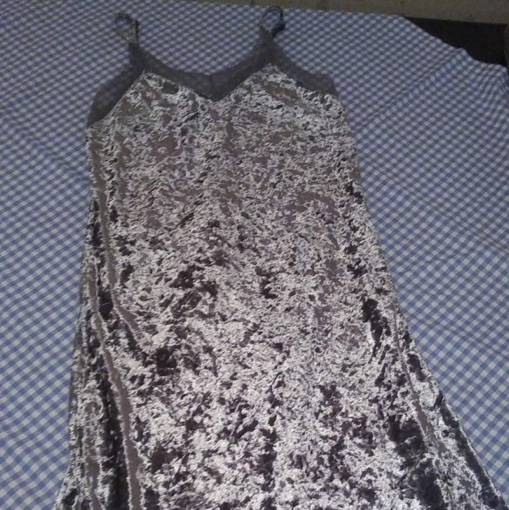 Velvet with Lace neckline silver XS dress, Mossimk